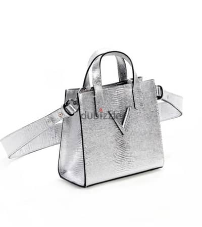 Brand New Silver Lina Brax Mini V Tote Lizard