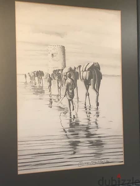 Pencil sketch of camel caravan 1