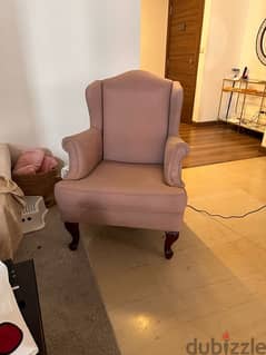 one armchair. Pink color