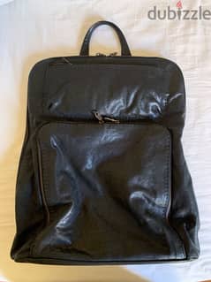 Genuine black leather backpack