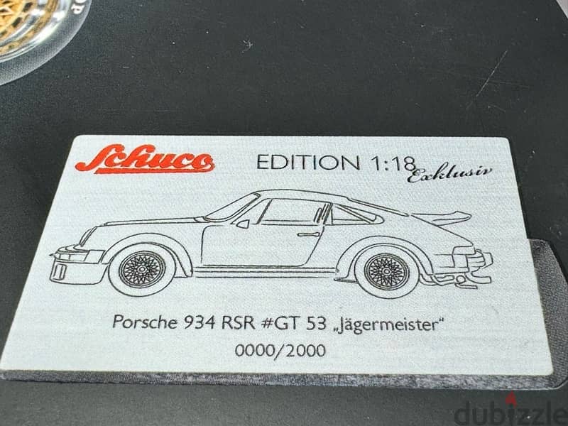 1/18 diecast Porsche 934-RSR #GT53 CERTIFICATE Jägermeister LIMITED 14