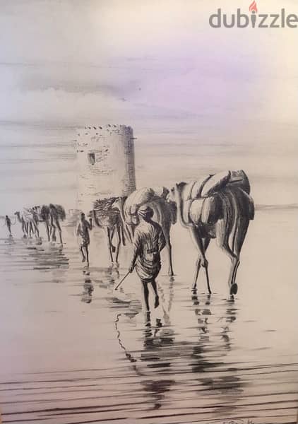 Pencil sketch of camel caravan 0