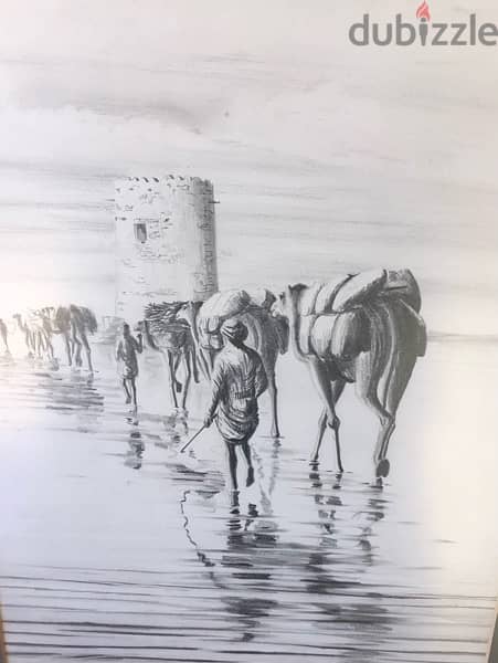 Pencil sketch of camel caravan 2