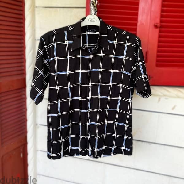 RISCATTO Black Vintage Patterned Shirt. 0