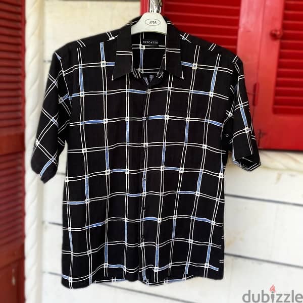 RISCATTO Black Vintage Patterned Shirt. 1