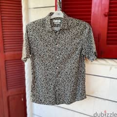 CELIO Dark Olive Floral Slim Fit Shirt.