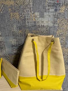 tote bag beige color with pouch bag for summer 0