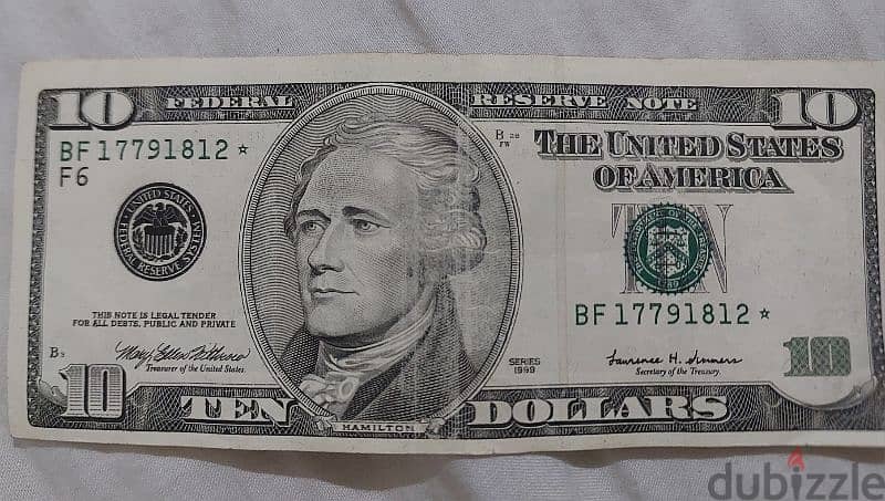 Ten USA Dollars special star Banknote year 1999 0