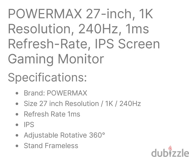 Gaming monitor 240hz 1k res, 1ms refresh-rate 1