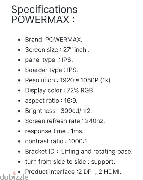 Gaming monitor 240hz 1k res, 1ms refresh-rate 2