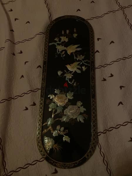 Vintage Chinese Black Lacquer Mother Of Pearl Wall Panel 1
