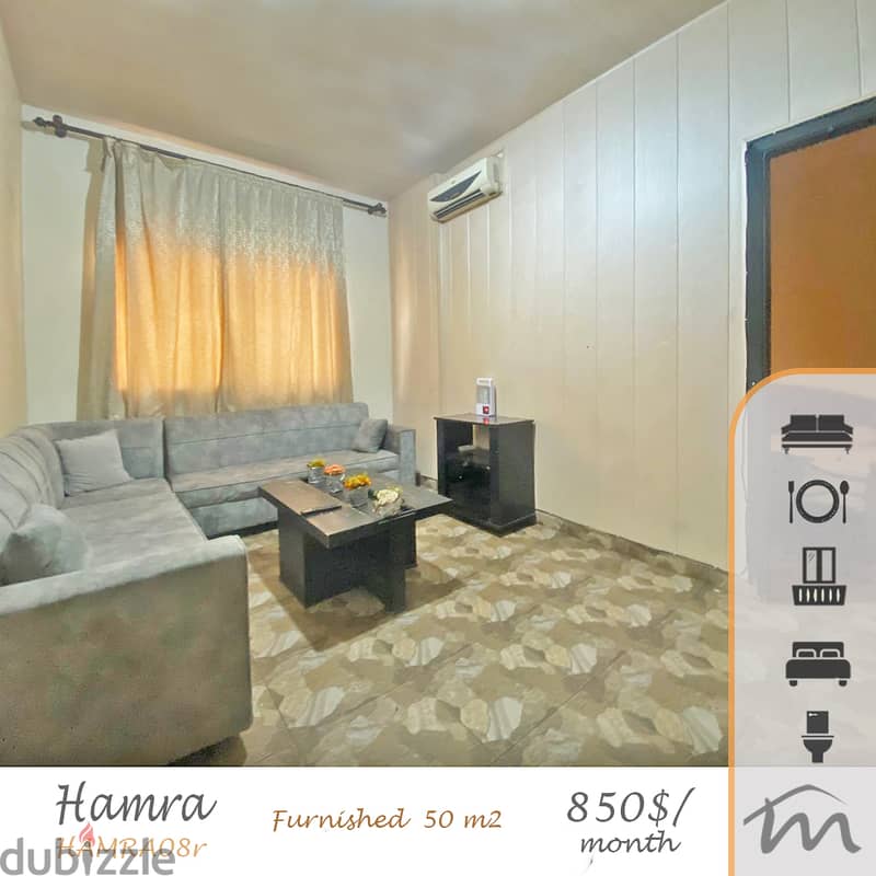 Hamra | Prime Location | Furnished/Equipped 50m², 1 Bedroom Apartment 0