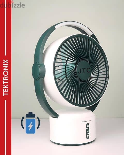 JTC Rechargeable Table Fan 3-Speed with Built-in LED Lamp 0