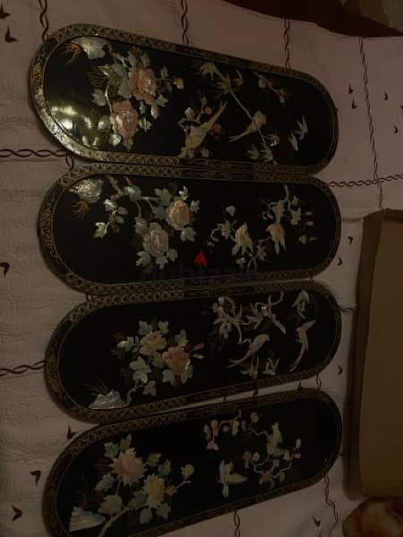 Vintage Chinese Black Lacquer Mother Of Pearl Wall Panel 3