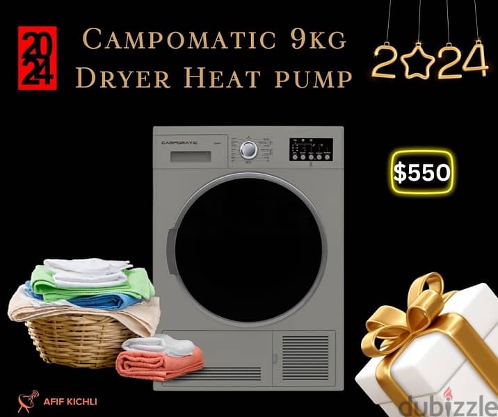 Campomatic Dryer Heat Pump 9kg Inverter كفالة شركة 0