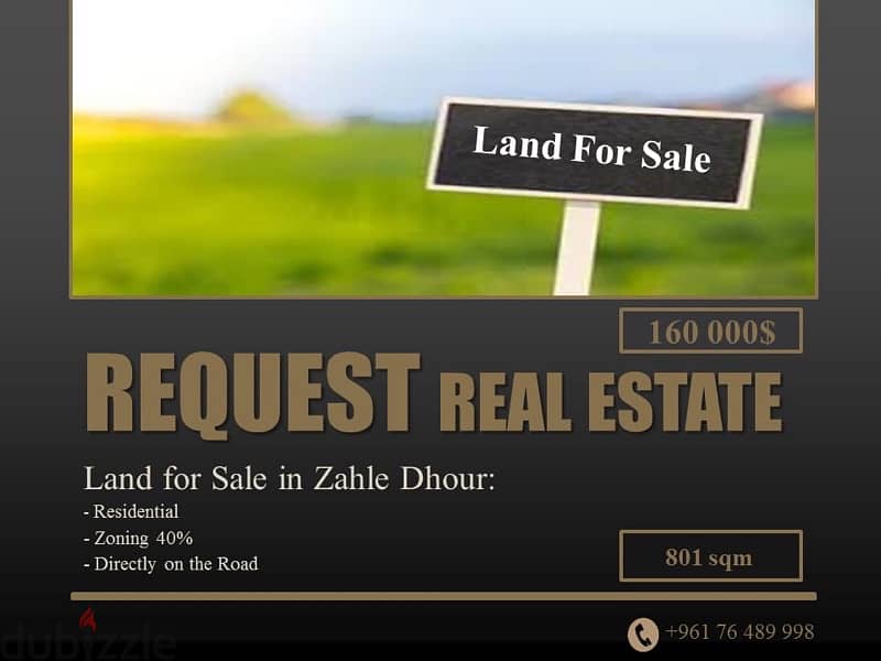 Land 801 sqm for Sale in Zahle Dhour عقار ٨٠١ متر مربع للبيع في زحلة 0