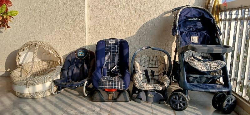 Baby Stroller, 2 Car seats, Baby Relax Seat, New born bed 0