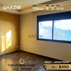 Apartment for rent in Ghazir CA55 شقة للإيجار في غزير 0