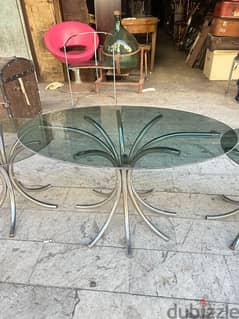 vintage set of 3 table chrome 1960'sطقم ٣ قطع طاولات كروم وجه زجاج