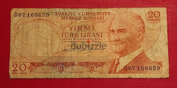 1970 Turkey Attaturk 20 Lira P-187a