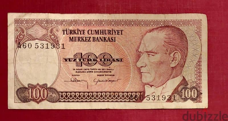 1970 Turkey Ataturk 100 Lira P-194b 0