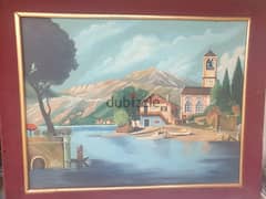wonderful vintage huge painting oil on board 120×90cm,wonderful frame