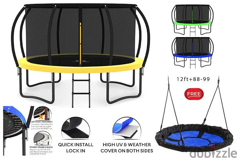 360 cm Outdoor Trampoline for Kids & Adults + Free Climb Swing 0