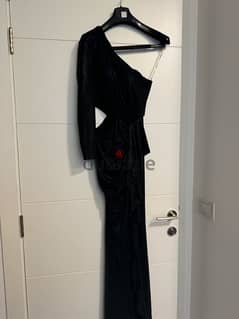 one shoulder maxi lycra column regular black for wedding or occasions