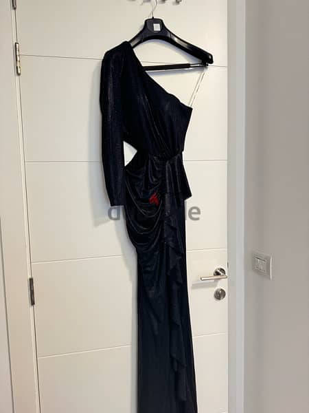 one shoulder maxi lycra column regular black for wedding or occasions 2