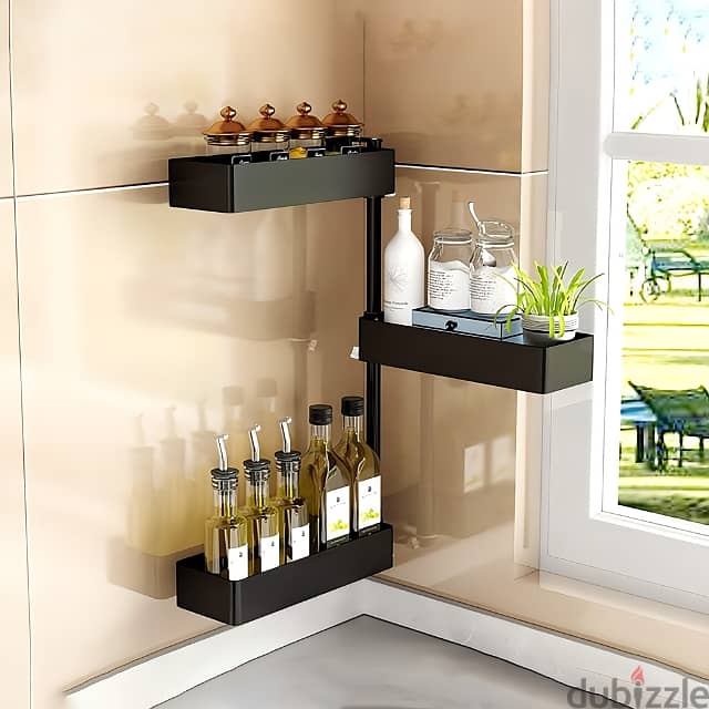 3-Tier Corner Shelf, 180° Storage Stand for Kitchen and Bathroom ستاند 0