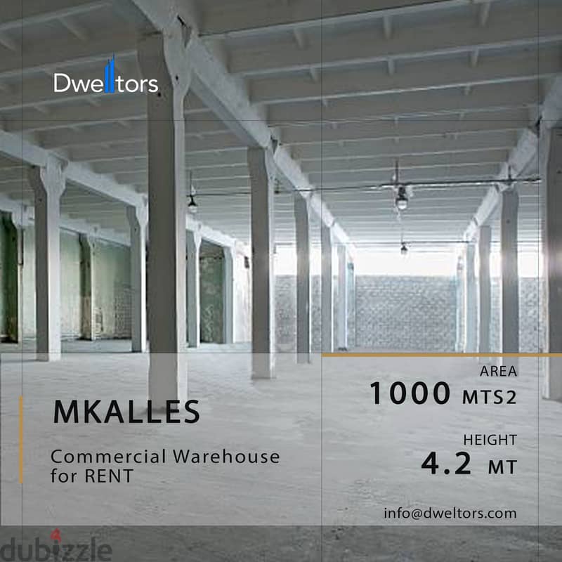 Warehouse for rent in MKALLES - 1000 MT2 - 4.2 M Height 0