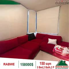 158,000$ Cash Payment!! Apartment for sale in Rabweh!!