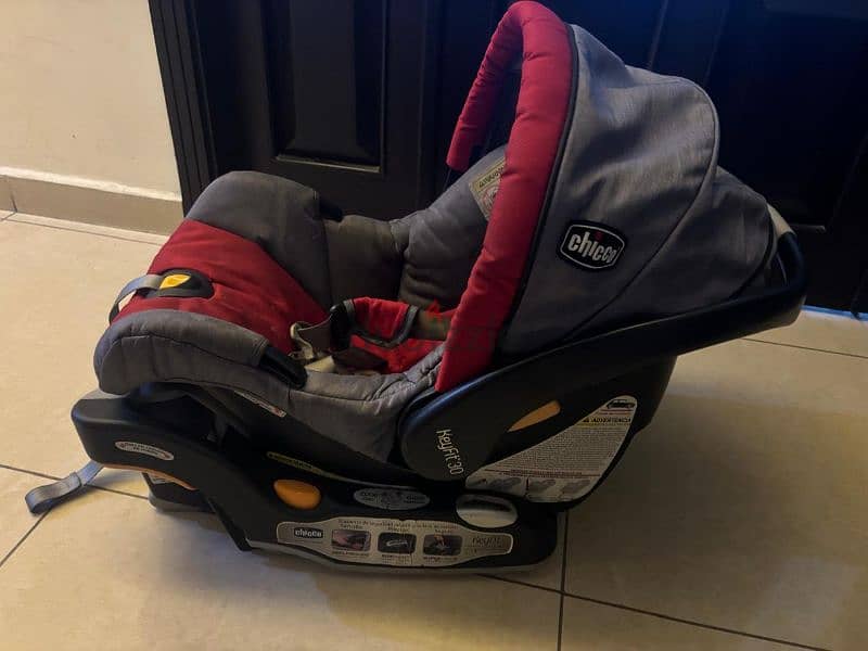 stroller and 2 car seats, 3
