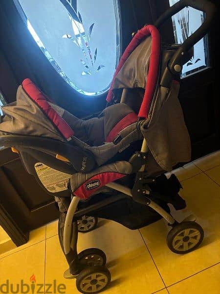stroller and 2 car seats, 4