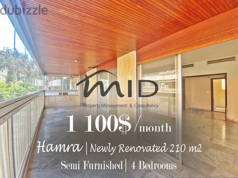 Hamra | Prime Location | 4 Bedrooms Apartment | Balconies | Parking 1