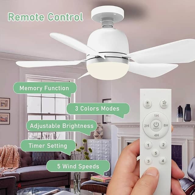 Socket Lamp Fan, 18” Ceiling Fan with Remote, 5 Speeds مروحة سقف 1