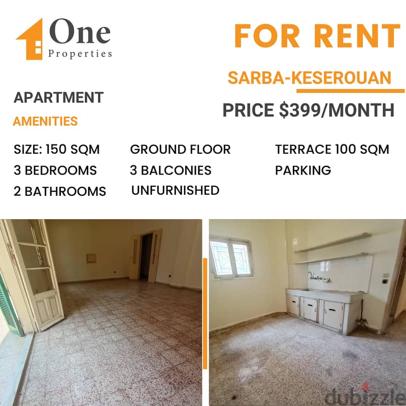 APARTMENT for RENT,in SARBA-KESEROUAN, seconds from highway. 0