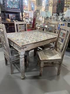 solid wood teak table vintage with 4 chairs 0