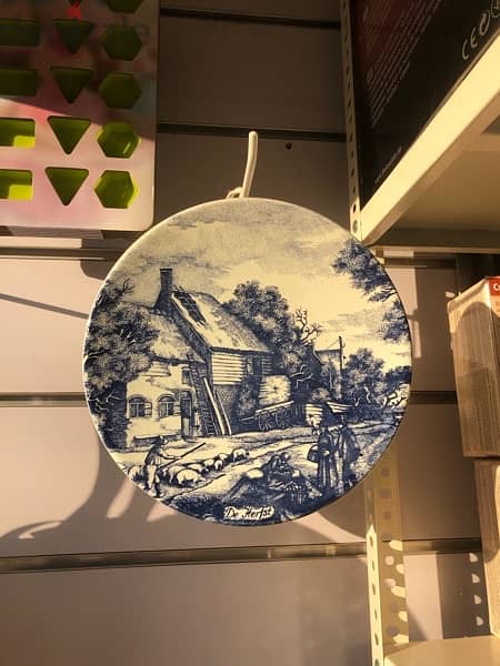 2 vintage blue and white wall plates 0