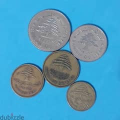 Five Lebanese Coins 1 Lira _50_25_10_5 Piasters 0