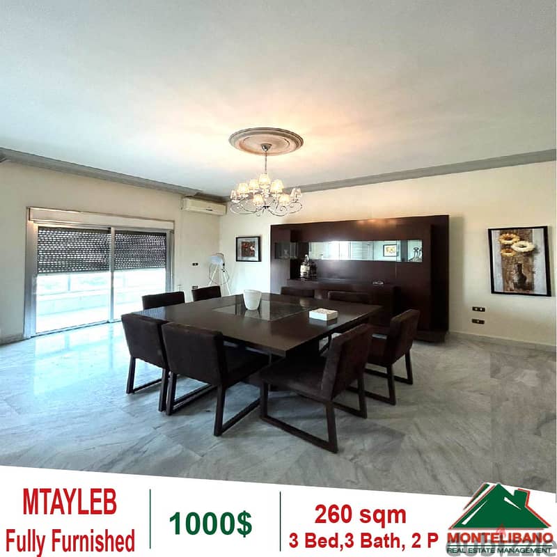1000$!! Fully Furnished Apartment for rent in Mtayleb 1