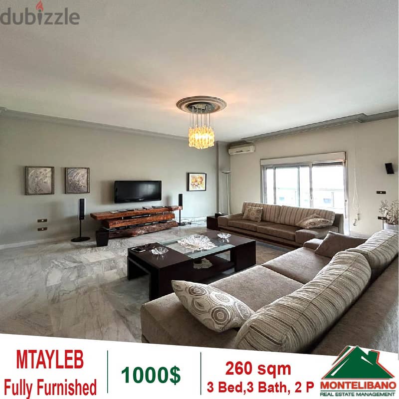 1000$!! Fully Furnished Apartment for rent in Mtayleb 3