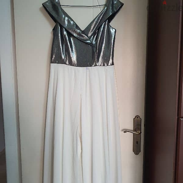 Overall Dress white pant and silver top 0
