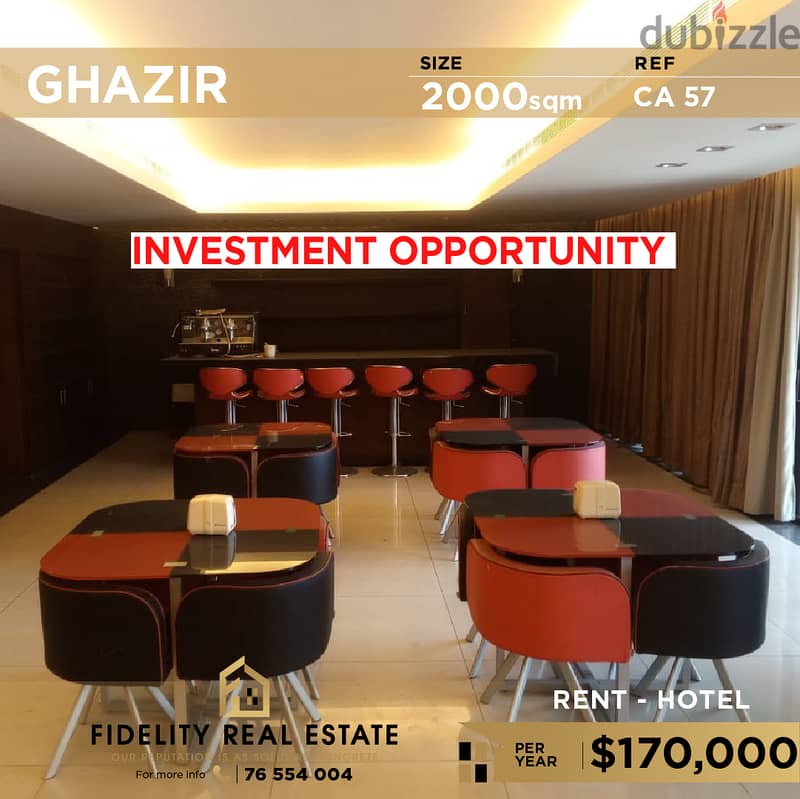 Hotel for rent in Ghazir CA57 فندق للإيجار في غازير 0