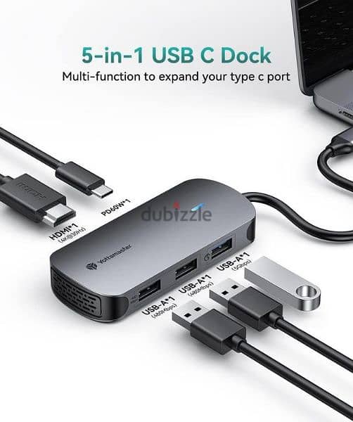 USB C Docking Station, Yottamaster 5 in 1 USB C Dongle with HDMI 4K 2