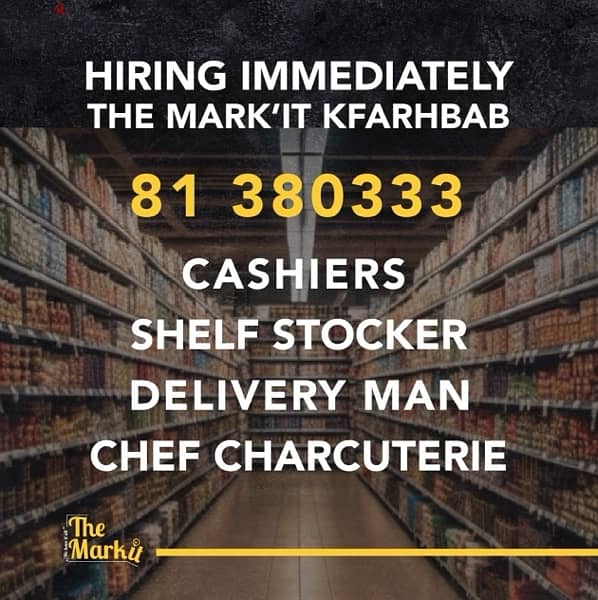 Cashier/ Shelf stocker/ Chef Charcuterie/ 0