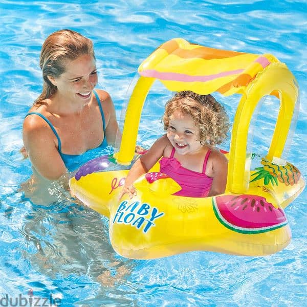 Intex Yellow Kiddie Inflatable Pool Float With Sunshade 81 x 79 cm 1
