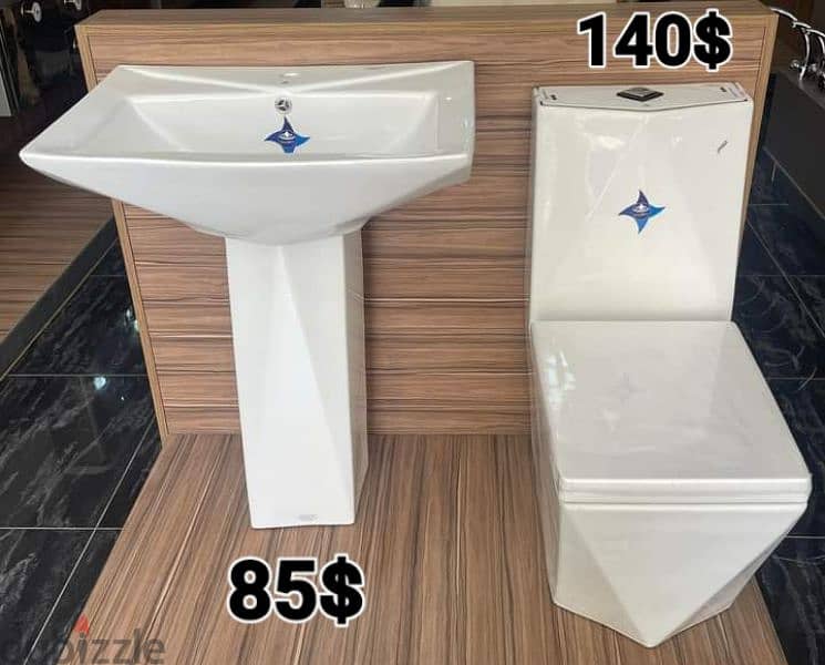 طقم حمام(مغسلة بعامود)bathroom toilet sets(sink and toilet seat) 0