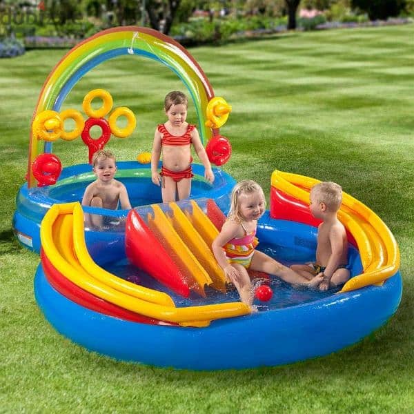Intex Rainbow Ring Inflatable Play Center With Slide 297 x 193 x 135cm 2