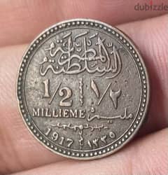 عملة عملات قديمة نصف مليم مصر سنة ١٩١٧ السلطان حسين كامل 0